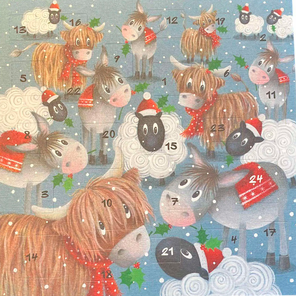 Festive Farm Advent Calender, Highland Cow Advent Calender